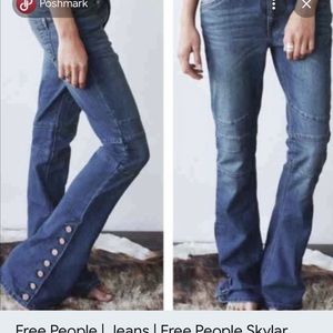 Free People Skylar Flare Leg Denim Jeans Copper Buttons
